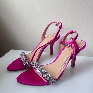 Jewel Badgley Mischka Fuchsia Slingback Heels with Rhinestones